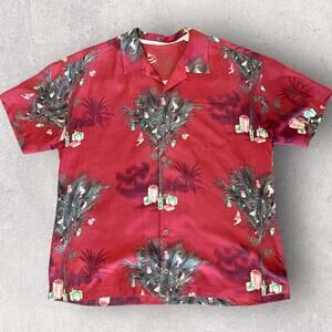 Tommy Bahama Red Season's Greetings Short Sleeve Button Down Collared Shirt XL